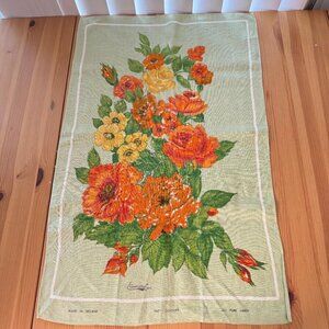 Vintage Lamont 100% Irish Linen Tea Towel Floral Green Kitchen Decor Rustic